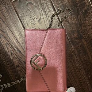 Fendi Pink Metallic Clutch with Chain Strap